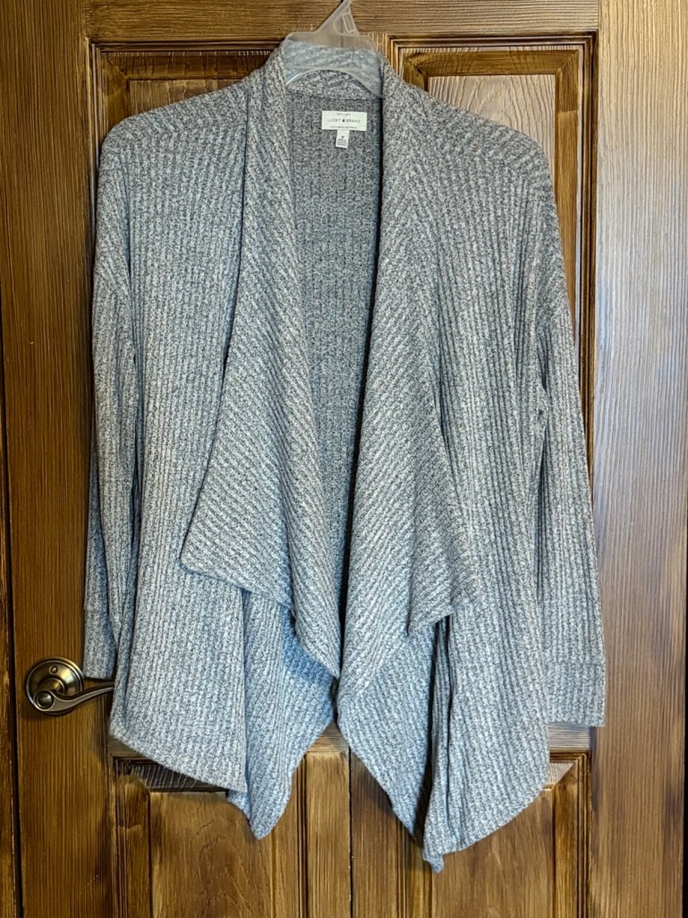 Lucky Brand Heather Gray Open-Front Ribbed Cardigan Size M